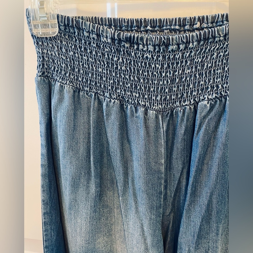 Altar'd State Blue Smocked Waist Denim-Style Palazzo Pants - Picture 2 of 3